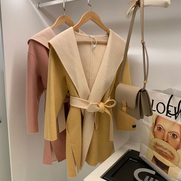 women's wool & blends 2021 autumn winter women lace double-sided two-color loose coats korean medium long hooded fashion overcoat ss729, Black
women's wool & blends 2021 autumn winter women lace double-sided two-color loose coats korean medium long hooded fashion overcoat ss729, Black