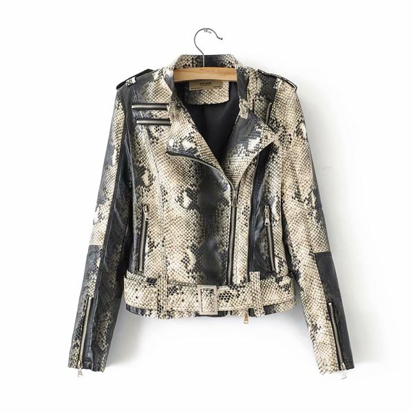 vintage chic snakeskin leather jacket motorcycle women pu jackets rivet zippers adjustable belt outerwear, Black
vintage chic snakeskin leather jacket motorcycle women pu jackets rivet zippers adjustable belt outerwear, Black