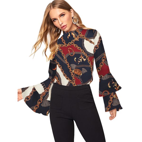 women fashion long sleeve office lady chiffon blouse shirt fashion elegant chain print autumn new 2019 ruffle sleeve shirt, White
women fashion long sleeve office lady chiffon blouse shirt fashion elegant chain print autumn new 2019 ruffle sleeve shirt, White
