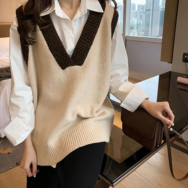 women korean style knitted vests all-match students retro loose pullover v-neck leisure patchwork sweater vest large size, Black;white
women korean style knitted vests all-match students retro loose pullover v-neck leisure patchwork sweater vest large size, Black;white
