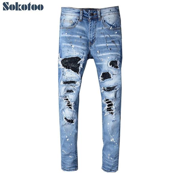 sokotoo мужские стразы кристалл пэчворк светло-синие рваные джинсы slim fit тощие стрейч джинсовые брюки t200410, Black
sokotoo мужские стразы кристалл пэчворк светло-синие рваные джинсы slim fit тощие стрейч джинсовые брюки t200410, Black