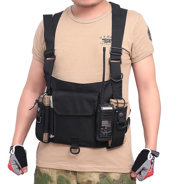 

tactical radio vest equipment hunting chest rig walkie-talkie waist pouch bag outdoor sports cs paintball vests, Camo;black