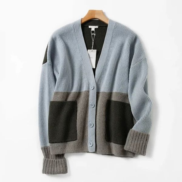 casual patchwork sweater cardigan women vintage long sleeve big pockets knitted sweater jacket loose outwear all match cardigans, White
casual patchwork sweater cardigan women vintage long sleeve big pockets knitted sweater jacket loose outwear all match cardigans, White