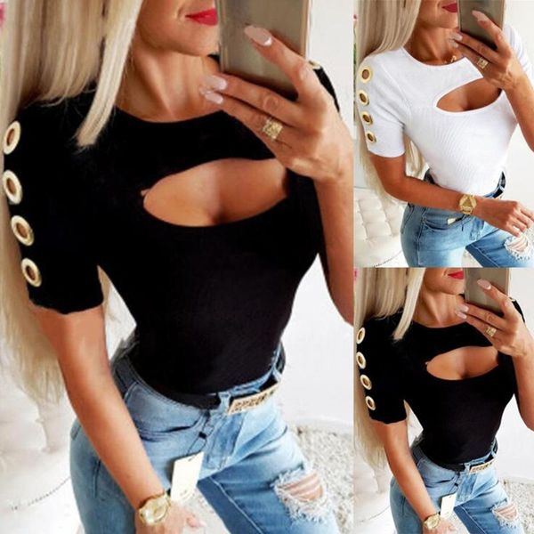 womens t-shirts 2020 female casual o-neck solid color short sleeve hollowing out metal ring print t shirt plus size mujer tee, White
womens t-shirts 2020 female casual o-neck solid color short sleeve hollowing out metal ring print t shirt plus size mujer tee, White