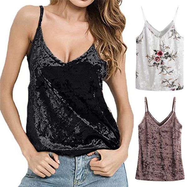 women sleeveless casual basic strappy velvet v neck camis tank crop shirt camiseta para mujer female s d4, White
women sleeveless casual basic strappy velvet v neck camis tank crop shirt camiseta para mujer female s d4, White