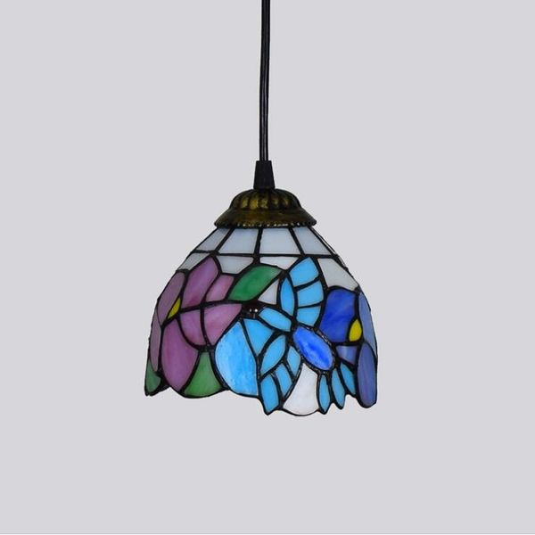 

Tiffany Style Lights Ceiling Pendant Fixture Blue Butterfly Stained Glass Shade Cafe Store Stairs Balcony Hanging Lamp Flower