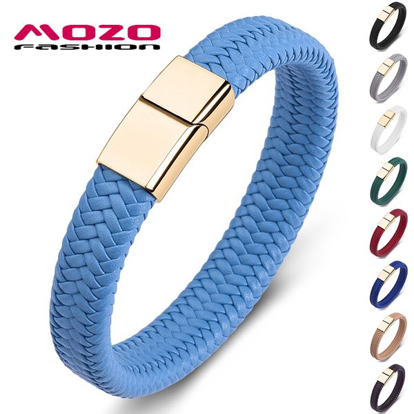charm bracelets fashion punk men jewelry blue braided leather bracelet gold stainless steel magnetic clasp women bangles, Golden;silver
charm bracelets fashion punk men jewelry blue braided leather bracelet gold stainless steel magnetic clasp women bangles, Golden;silver