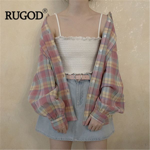 rugod women shirt rainbow plaid turn-down collar loose casual single-breasted 2019 new spring fashion female sweet shirt, White
rugod women shirt rainbow plaid turn-down collar loose casual single-breasted 2019 new spring fashion female sweet shirt, White