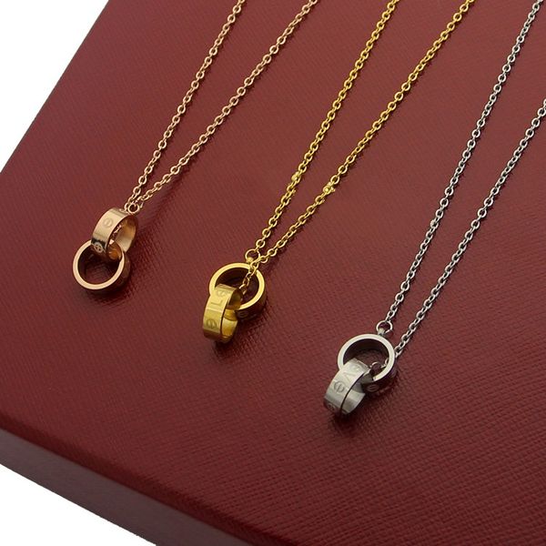 2019 luxury fashion new brand for women necklace titanium steel small double ring lover gold necklace charm couple necklace wholesale, Silver
2019 luxury fashion new brand for women necklace titanium steel small double ring lover gold necklace charm couple necklace wholesale, Silver