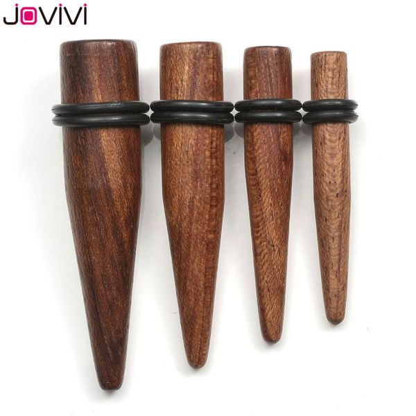 

jovivi new 2-8pcs organic rose wood spike tapers plugs with silicone o-ring ear gauges expander stretching 5mm-10mm ear piercing, Slivery;golden