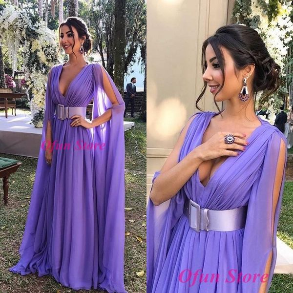 classy lavender chiffon long sleeve evening dresses v neck floor length a line party prom dress, Black;red
classy lavender chiffon long sleeve evening dresses v neck floor length a line party prom dress, Black;red