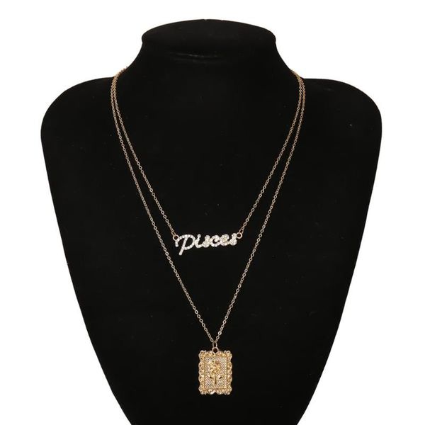 new design fashion double layer letter necklace simple retro multilayer rose square pendant necklace for women, Silver
new design fashion double layer letter necklace simple retro multilayer rose square pendant necklace for women, Silver