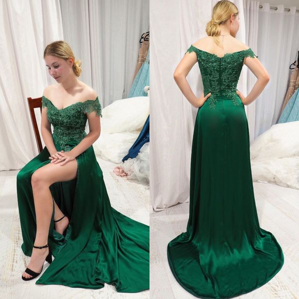 elegant off shoulder green a line evening dress lace appliques high slit prom dresses long party gowns, Black;red
elegant off shoulder green a line evening dress lace appliques high slit prom dresses long party gowns, Black;red
