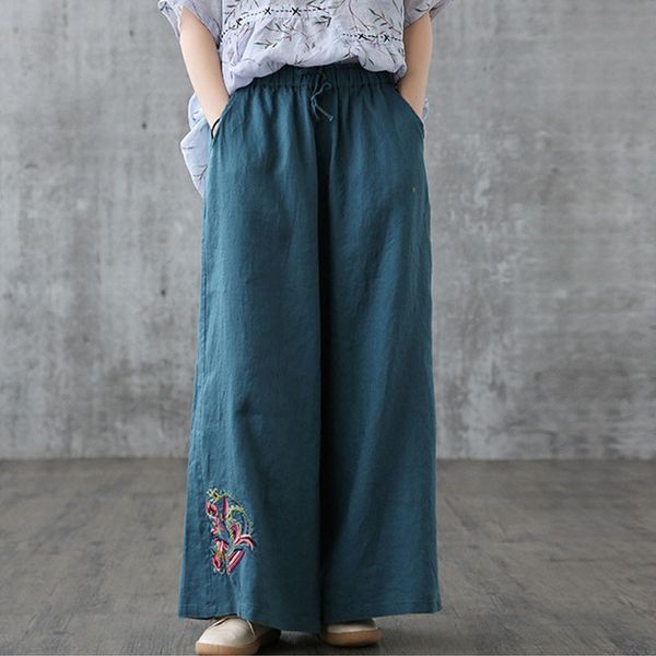 johnature full length retro embroidery pockets elastic waist wide leg pants 2020 summer new loose leisure all-match women pants, Black;white
johnature full length retro embroidery pockets elastic waist wide leg pants 2020 summer new loose leisure all-match women pants, Black;white