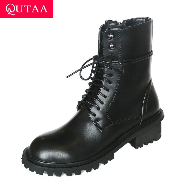 qutaa 2020 square heel cow leather all match ankle boots autumn winter round toe lace up zipper casual women shoes size 34-39, Black
qutaa 2020 square heel cow leather all match ankle boots autumn winter round toe lace up zipper casual women shoes size 34-39, Black