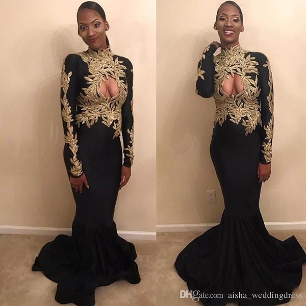 2019 black mermaid prom dresses with gold lace appliqued satin sweep train evening gowns custom cocktail party dress robe
2019 black mermaid prom dresses with gold lace appliqued satin sweep train evening gowns custom cocktail party dress robe