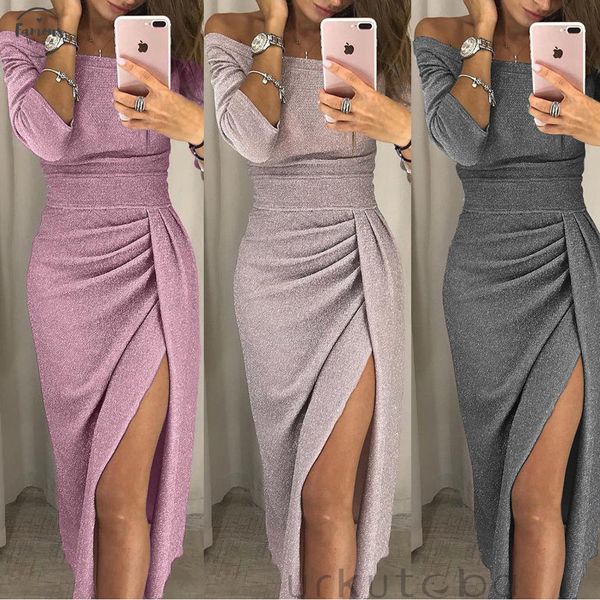 women off shoulder bodycon dress split maxi dress party evening gown wear jupe femme faldas mujer, Black;gray
women off shoulder bodycon dress split maxi dress party evening gown wear jupe femme faldas mujer, Black;gray