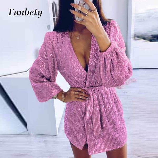 women autumn sequin glitter shiny mini dress lady v-neck puff long sleeve dress spring casual belt irregular vestidos, Black;gray
women autumn sequin glitter shiny mini dress lady v-neck puff long sleeve dress spring casual belt irregular vestidos, Black;gray