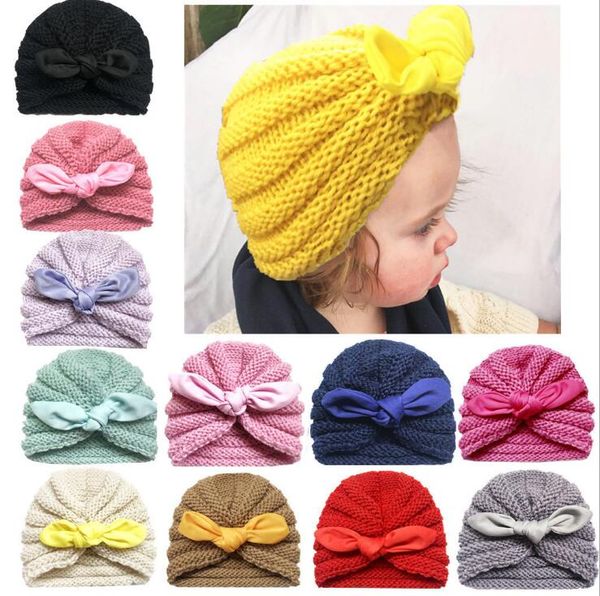 Ins Baby Girls Boy Rabbit Ear Cap Kids Knitting Wool Crochet Hat Infant Toddler Boutique Indian Turban Spring Autumn