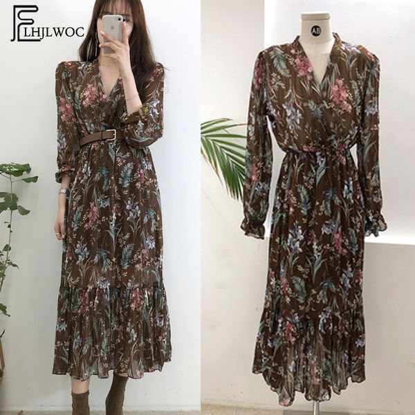 2019 temperament dress women korean style casual date wear new year cute slim waist floral printed chiffon vintage dress long, Black;gray
2019 temperament dress women korean style casual date wear new year cute slim waist floral printed chiffon vintage dress long, Black;gray