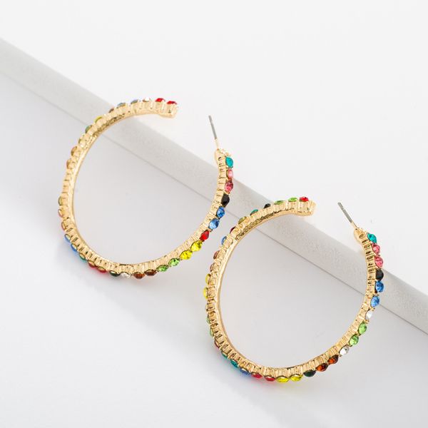 new metal hoop earrings big circle colorful crystal earrings retro style simple fashion temperament female jewelry gift, Golden;silver
new metal hoop earrings big circle colorful crystal earrings retro style simple fashion temperament female jewelry gift, Golden;silver