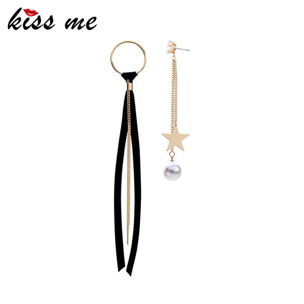 

kiss me asymmetric unique zircon acrylic circle long chain star drop earrings for women ribbon dangle earrings fashion accessory, Silver