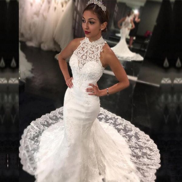 new design princess fashion crystal pageant high neck custom made wedding dress mermaid chapel train applique bridal gown lace dubai africa, White
new design princess fashion crystal pageant high neck custom made wedding dress mermaid chapel train applique bridal gown lace dubai africa, White
