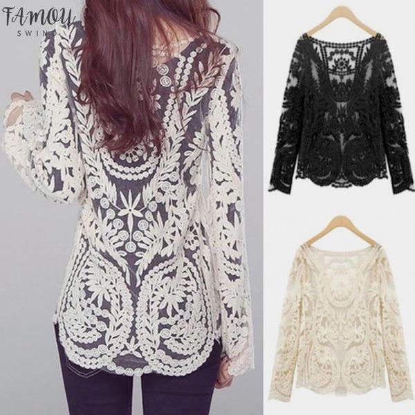 women lace blouse full sleeves crochet feminine blusas casual slim off shoulder basic shirts hollow out smock, White
women lace blouse full sleeves crochet feminine blusas casual slim off shoulder basic shirts hollow out smock, White