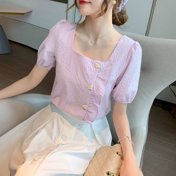 2020 summer women's ruffle edge chiffon blouses female casual style square neck shirt puff sleeve sweet solid color blouse, White
2020 summer women's ruffle edge chiffon blouses female casual style square neck shirt puff sleeve sweet solid color blouse, White