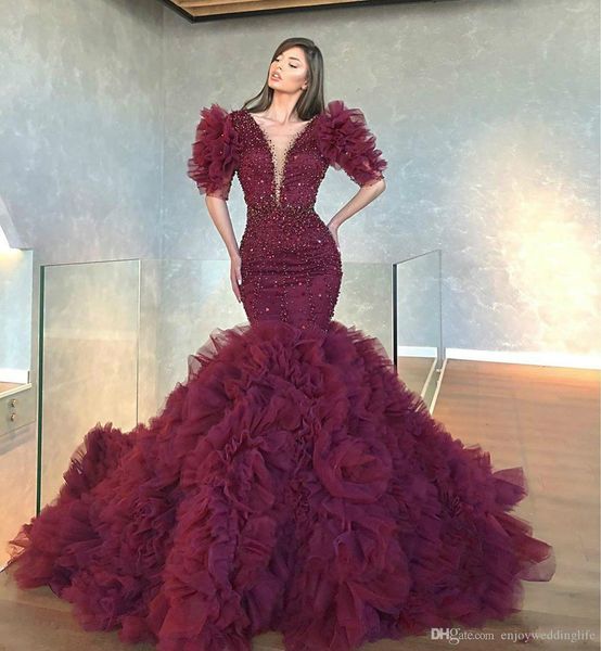 dark red dubai arabic mermaid evening dresses long beaded sequins half sleeves plus size prom dress ruffle formal party gowns robe de soiree, Black;red
dark red dubai arabic mermaid evening dresses long beaded sequins half sleeves plus size prom dress ruffle formal party gowns robe de soiree, Black;red