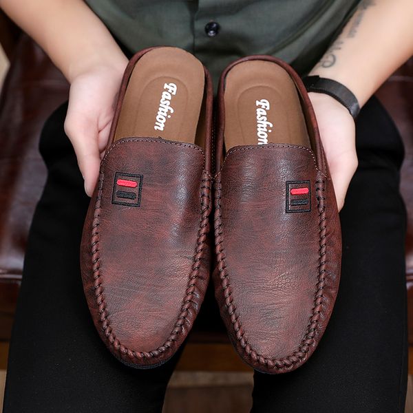 half slippers man casual shoe brown fashion men shoes slip on young boy sneakers loafers half drag mens pu leather shoe, Black
half slippers man casual shoe brown fashion men shoes slip on young boy sneakers loafers half drag mens pu leather shoe, Black