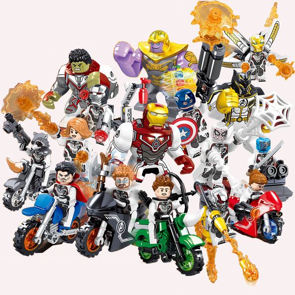 

16 pcs avengers mini action figure iron man black pather hulk thanos thor spider man captain marvel super hero building blocks toy