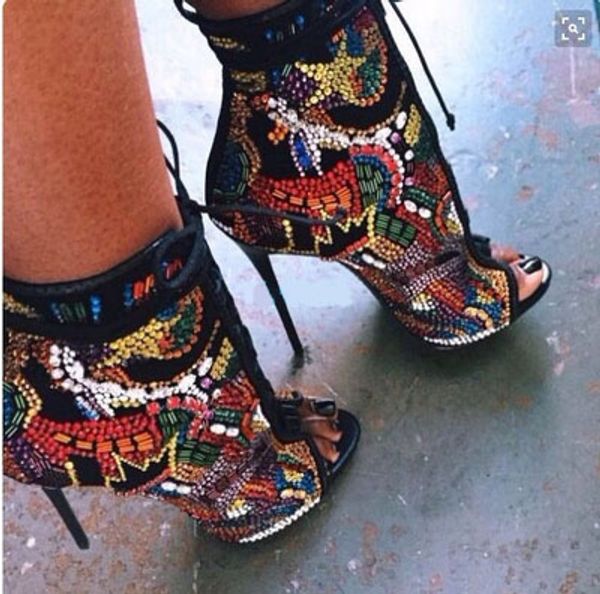 fashion crystal covered open toe booties lace up high heels summer sandals ankle boots multicolor diamond ladies stiletto, Black
fashion crystal covered open toe booties lace up high heels summer sandals ankle boots multicolor diamond ladies stiletto, Black