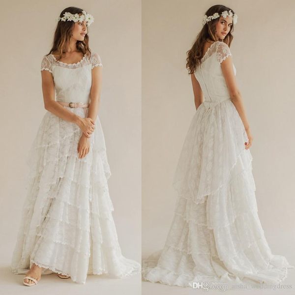 2019 vintage wedding dresses lace appliqued a line cap sleeves boho wedding dress sweep train chic beach bridal dress zipper back, White
2019 vintage wedding dresses lace appliqued a line cap sleeves boho wedding dress sweep train chic beach bridal dress zipper back, White
