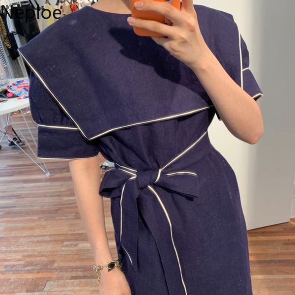 party dresses neploe dress women korean chic sailor collar short sleeve femme summer 2021 elegant lace up slim waist vestidos 1c643, White;black
party dresses neploe dress women korean chic sailor collar short sleeve femme summer 2021 elegant lace up slim waist vestidos 1c643, White;black
