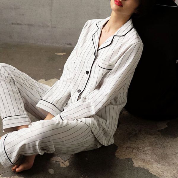 women's striped cotton pajama sets casual long sleeve shirt pants 2pcs female pyjama suit spring autumn ladies homewear nighties, Blue;gray
women's striped cotton pajama sets casual long sleeve shirt pants 2pcs female pyjama suit spring autumn ladies homewear nighties, Blue;gray