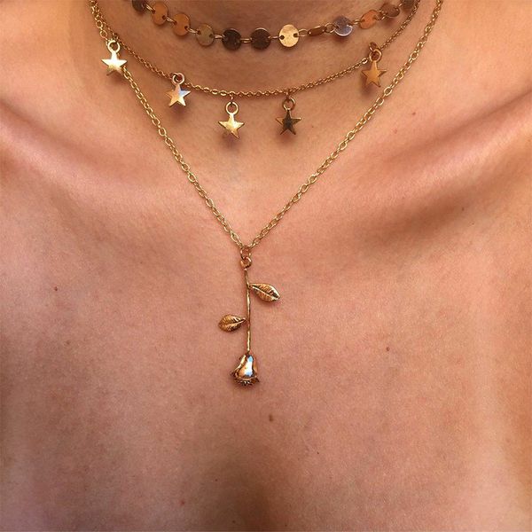 charming female star rose pendant necklace fashionable women's gold multi-layer accessories elegant ladies party jewelry gifts, Silver
charming female star rose pendant necklace fashionable women's gold multi-layer accessories elegant ladies party jewelry gifts, Silver