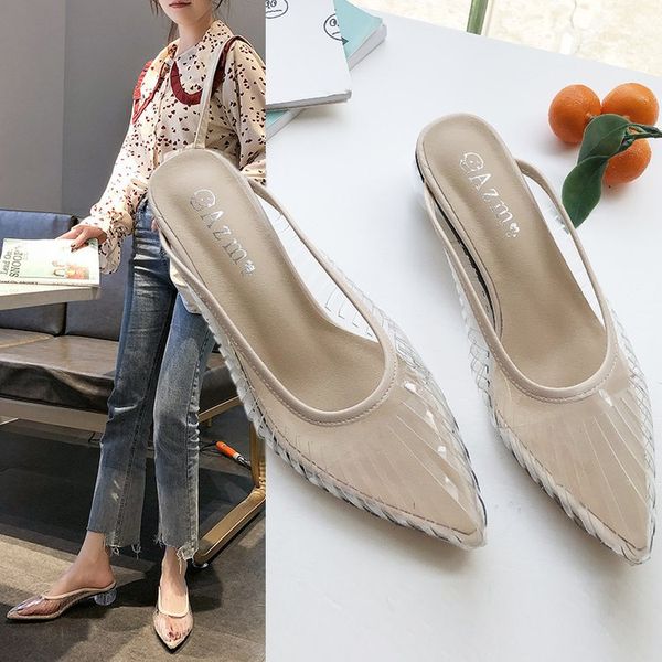 2020 summer new baotou chunky-heel cutout slippers female shui jing gen tip surest women' slippers, Black;grey
2020 summer new baotou chunky-heel cutout slippers female shui jing gen tip surest women' slippers, Black;grey