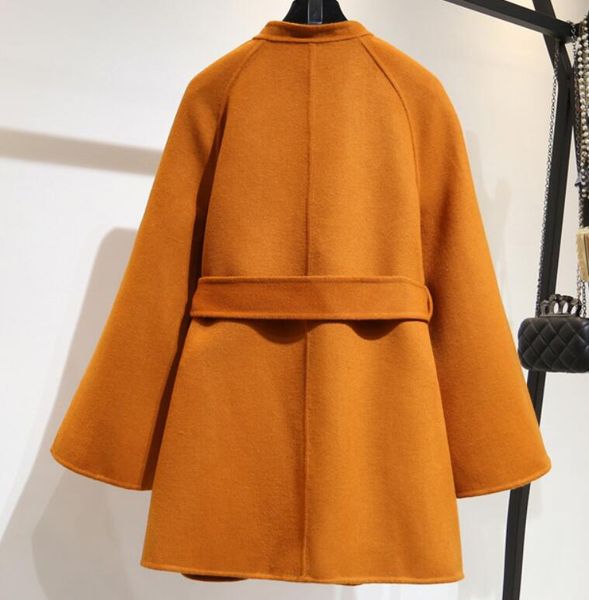 2019 winter fashion double faced woolen coat women stand collar belted wool blends coat, Black
2019 winter fashion double faced woolen coat women stand collar belted wool blends coat, Black