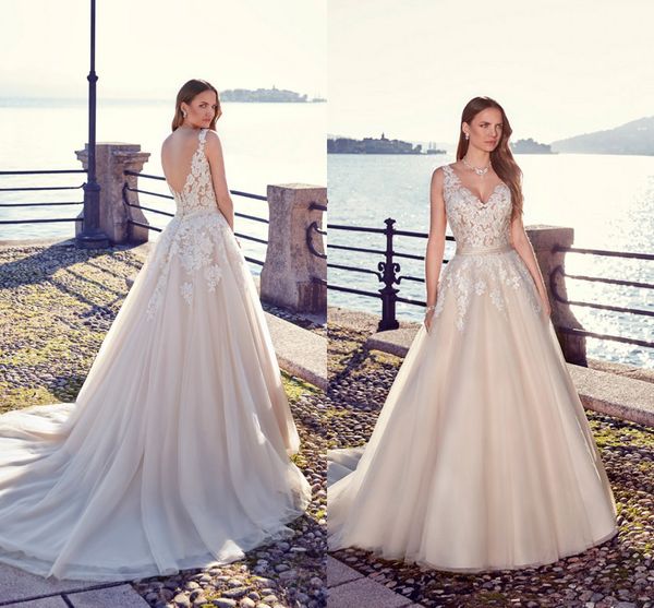 2019 новый дизайнер sexy a line кружева свадебные платья кружева аппликация глубокий v шеи длиной до пола спинки свадебное платье свадебные, White 
2019 новый дизайнер sexy a line кружева свадебные платья кружева аппликация глубокий v шеи длиной до пола спинки свадебное платье свадебные, White