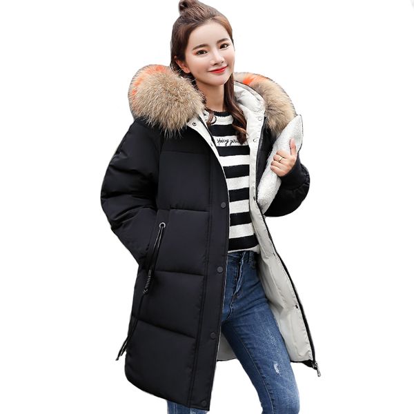 with big fur collar winter jacket women hooded cotton padded female coats long parka parkas breasted buttons chaqueta mujer, Black
with big fur collar winter jacket women hooded cotton padded female coats long parka parkas breasted buttons chaqueta mujer, Black