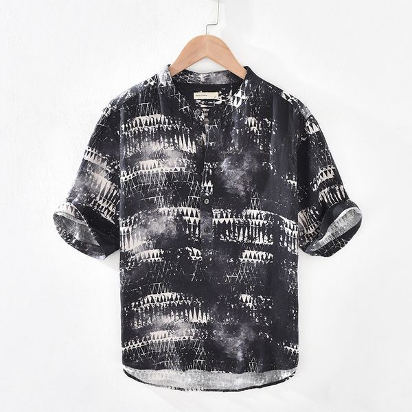 men summer fashion vintage ink printed short sleeve t-shirts male casual stand collar linen pullover t-shirts, White;black
men summer fashion vintage ink printed short sleeve t-shirts male casual stand collar linen pullover t-shirts, White;black