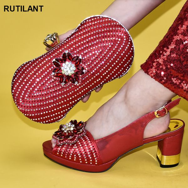new rhinestone wedding party shoes italian shoes with matching bags italian shoe and bag set for party in women, Black