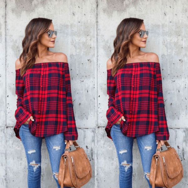 off shoulder women's ladies plaid cotton blouses long sleeve shirts casual blouse loose shirts spring red clothes, White
off shoulder women's ladies plaid cotton blouses long sleeve shirts casual blouse loose shirts spring red clothes, White