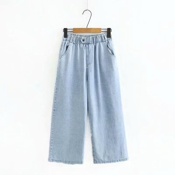 plus size xl-5xl women's cropped thin jeans wide leg straight summer pants, Blue