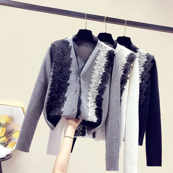 korean autumn and winter 2019 new women's sweater slim lace splicing knitted cardigan knit sweater women cardigan women, White
korean autumn and winter 2019 new women's sweater slim lace splicing knitted cardigan knit sweater women cardigan women, White