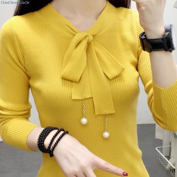 new autumn winter yellow bow knit women sweater pink spring slim students knitting pearl pullovers women's fashion clothing, White;black
new autumn winter yellow bow knit women sweater pink spring slim students knitting pearl pullovers women's fashion clothing, White;black