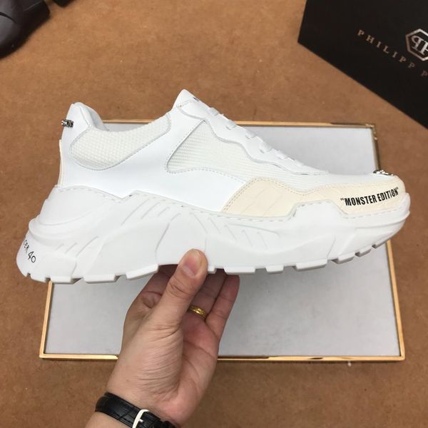 new style luxury men's casual sports basketball shoes fashion brand men's shoes platform autumn and winter style design skull patt, Black