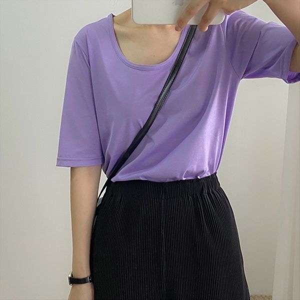 summer 2020/big u-collar low-chest slim 5-point sleeve t- women's loose solid color short-sleeved shirt inner base shirt, White
summer 2020/big u-collar low-chest slim 5-point sleeve t- women's loose solid color short-sleeved shirt inner base shirt, White