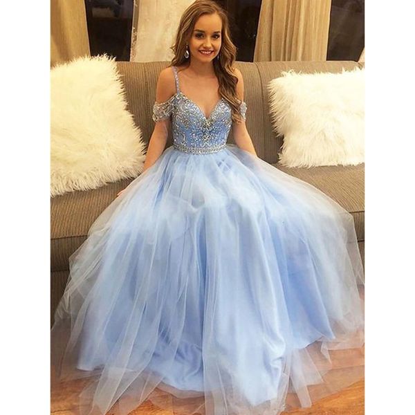 elegant tulle prom dresses light blue v neck off the shoulder a line floor length long formal party appliques evening gowns, White;black
elegant tulle prom dresses light blue v neck off the shoulder a line floor length long formal party appliques evening gowns, White;black